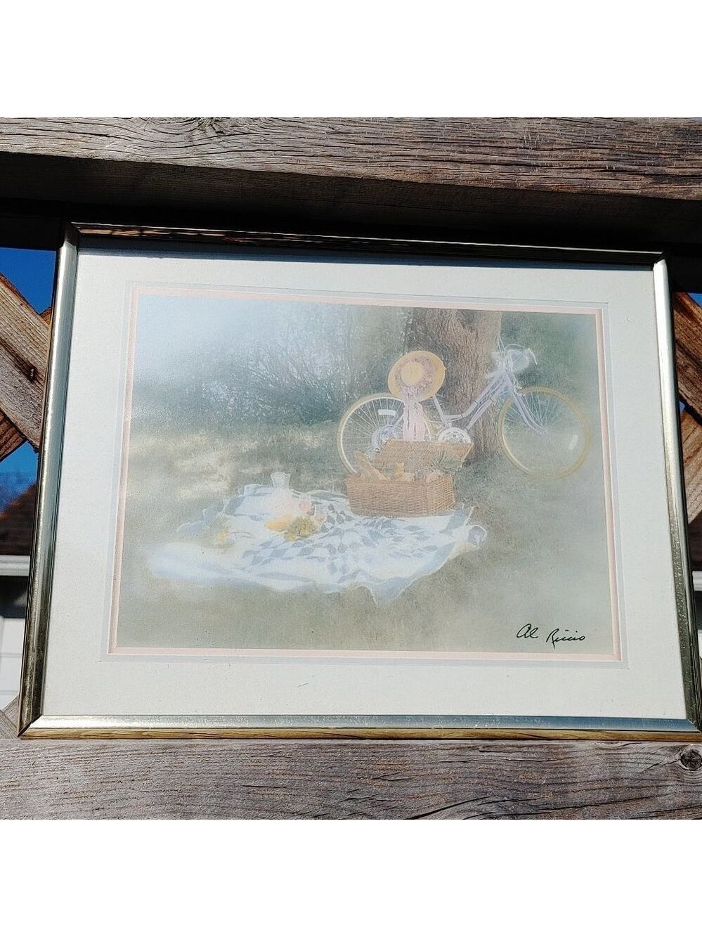 BEAUTIFUL Picnic and Bike Scene Print by Al Riccio